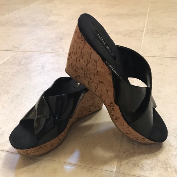 Nine West Black Patent Cork Wedges - Picture 1 of 1
